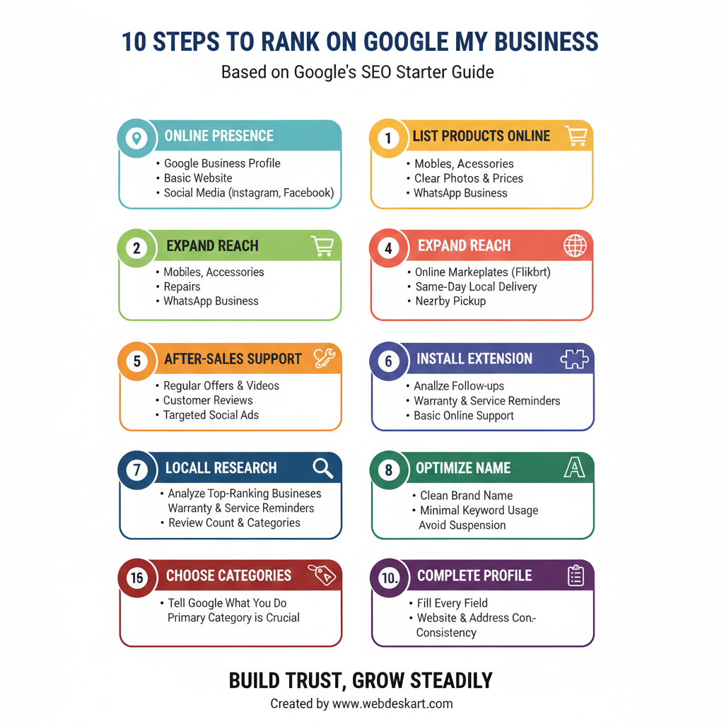 Google My Business ranking overview showing optimized business profile and local search visibility
